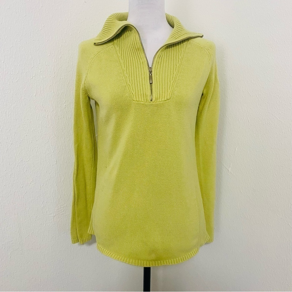 Eddie Bauer Seattle USA Lime Green Half Zip Long Sleeve Sweater Size Medium EUC
